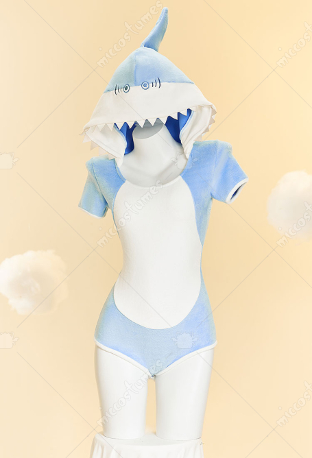 Blue Shark Comfy Sexy Lingerie Hooded Bodysuit with Tail Kawaii Bodycon Romper Homewear